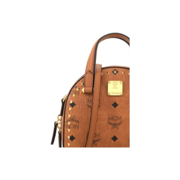 MCM Essential Visetos Origina Leather Crescent Bag Shoulder Bag Crossbody Bag Handbag Mini Women's Brown Cognac-3
