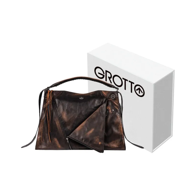 GROTTO Cow Leather Patchwork With Sheepskin Shoulder Bag Crossbody Bag Handbags Large Size Unisex Night Silver-0