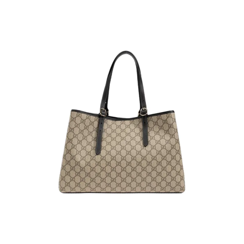 GUCCI Coated Canvas Tote Bag Shopping Bag Shoulder Bag Handbag Medium Size Unisex Beige & Dark Brown-2