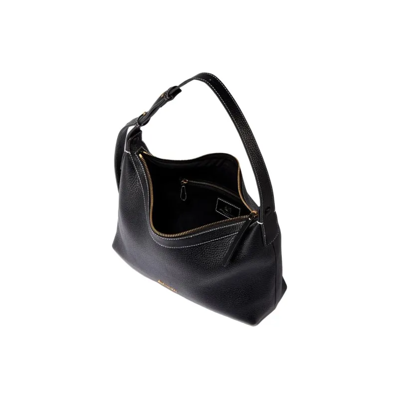 AQUASCUTUM Litchi Grain Cow Leather Shoulder Bag Medium Size Women's Black-2