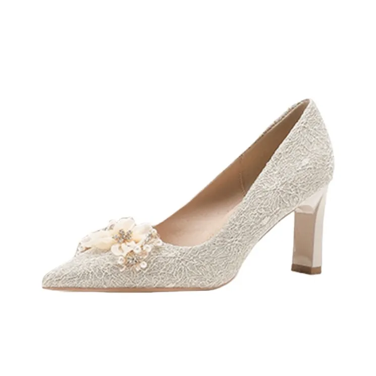 BINGO DUCK Chunky Heel High Heels Women's White-0