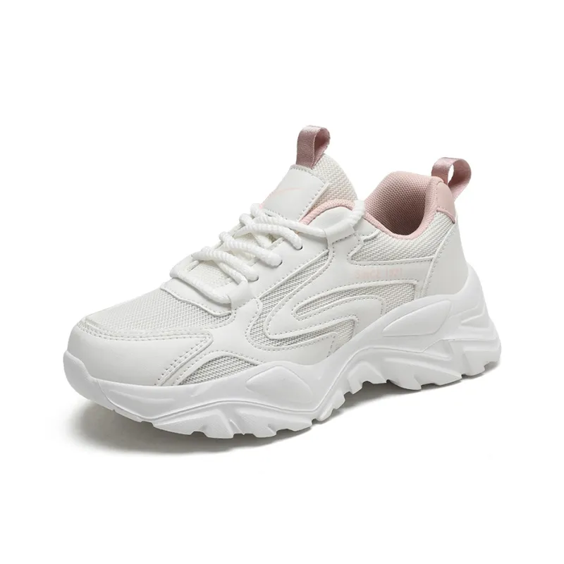Binary Shock Absorbers Slip Resistant Breathable Low Top Chunky Sneakers Women's White Pink-1