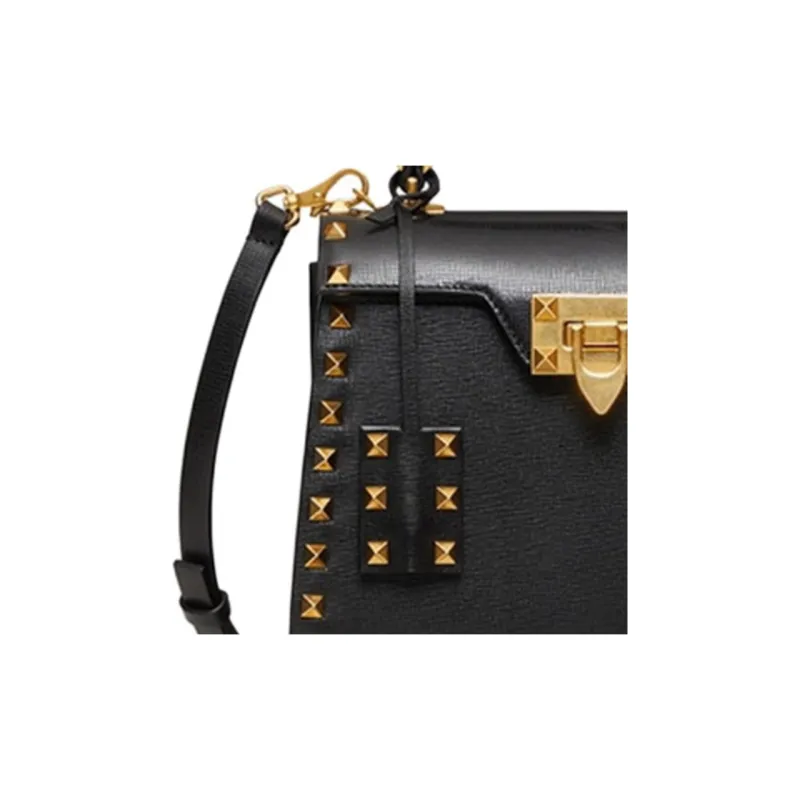 Valentino Rockstud Alcove Grained Calfskin Shoulder Bag Crossbody Bag Handbag Women's Black-4