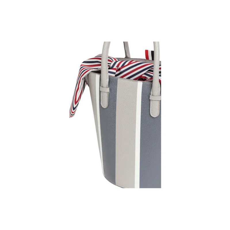 THOM BROWNE· Pebble Texture Leather Bucket Bag, Crossbody, One Shoulder Handbag Women's Medium Gray-3