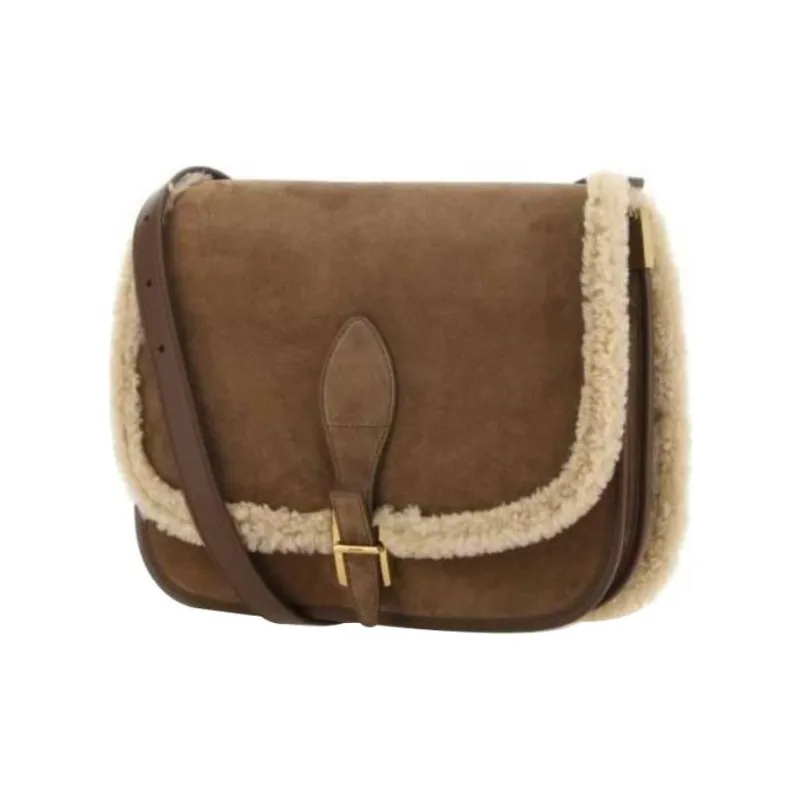 SAINT LAURENT Leather Suede Bonded Crossbody Bag Shoulder Bag Women's Brown-1