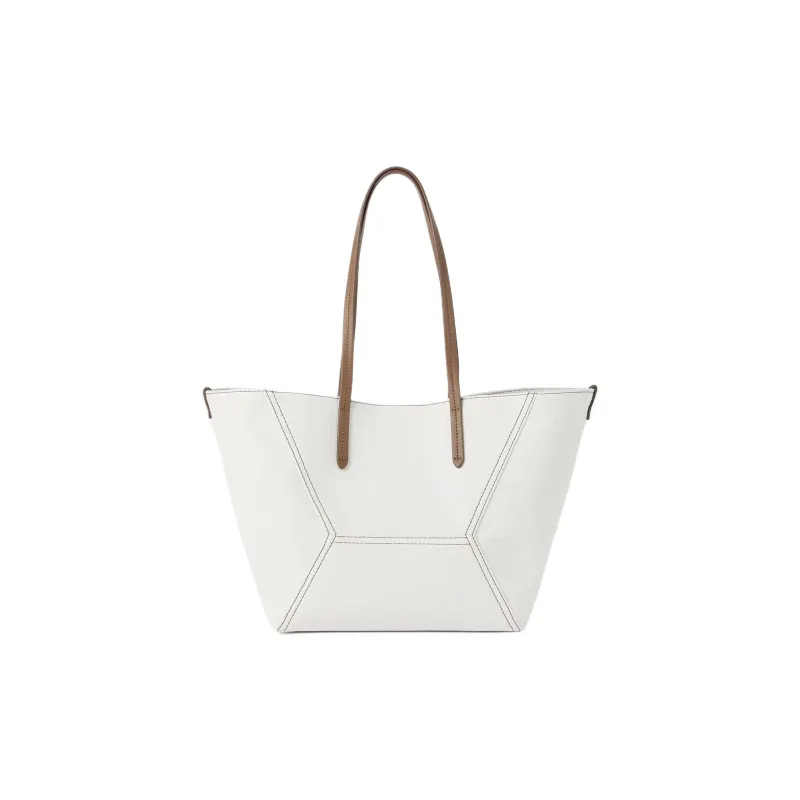 Brunello Cucinelli Cotton And Linen Blend Tote Bag Shopping Bag Shoulder Bags Small Size Women's Chalk-0