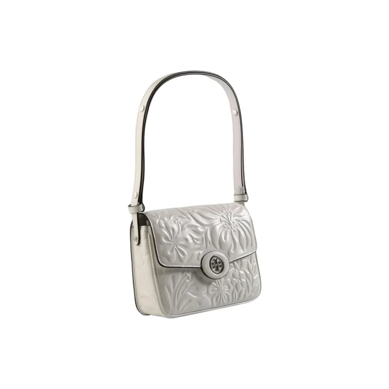 TORY BURCH Robinson Floral Embossed Convertible Shoulder Bag Blanc-1