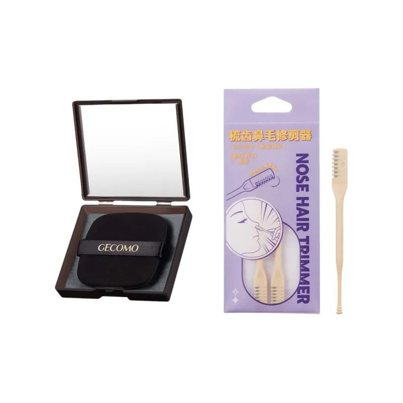 GECOMO Comb Tooth Nose Hair Trimmer+Oil Absorbing Paper Combination, With Built in Mirror And Powder Puff, Makeup Tool-0