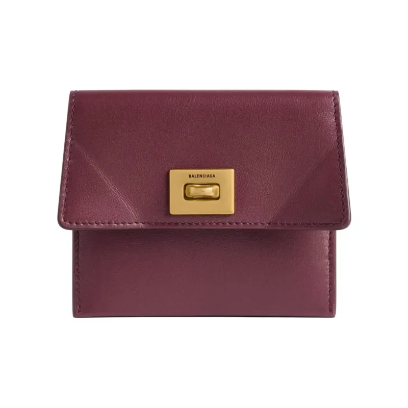 Balenciaga Calfskin Card Holder Women's Burgundy Red-0