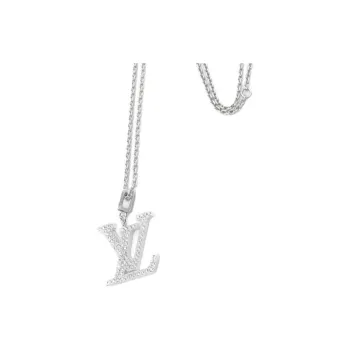 LOUIS VUITTON 2010s 18K White Gold Lv Diamond Necklace