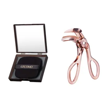 GECOMO Wide Angle Eyelash Curler+Oil Absorbing Paper Combination, With Built in Mirror Powder Puff, Makeup Tool