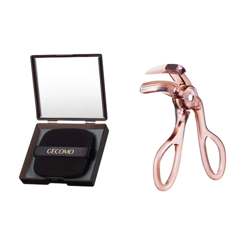 GECOMO Wide Angle Eyelash Curler+Oil Absorbing Paper Combination, With Built in Mirror Powder Puff, Makeup Tool-0