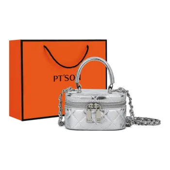 PT'SON Cow Leather Box Bag Handbag Shoulder Bag Crossbody Bag Regular Women's Silver