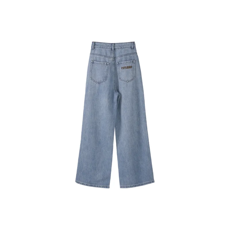 Fstudio Early Spring Korean Style Petite High Rise Wide Leg Jeans Women's Blue-1
