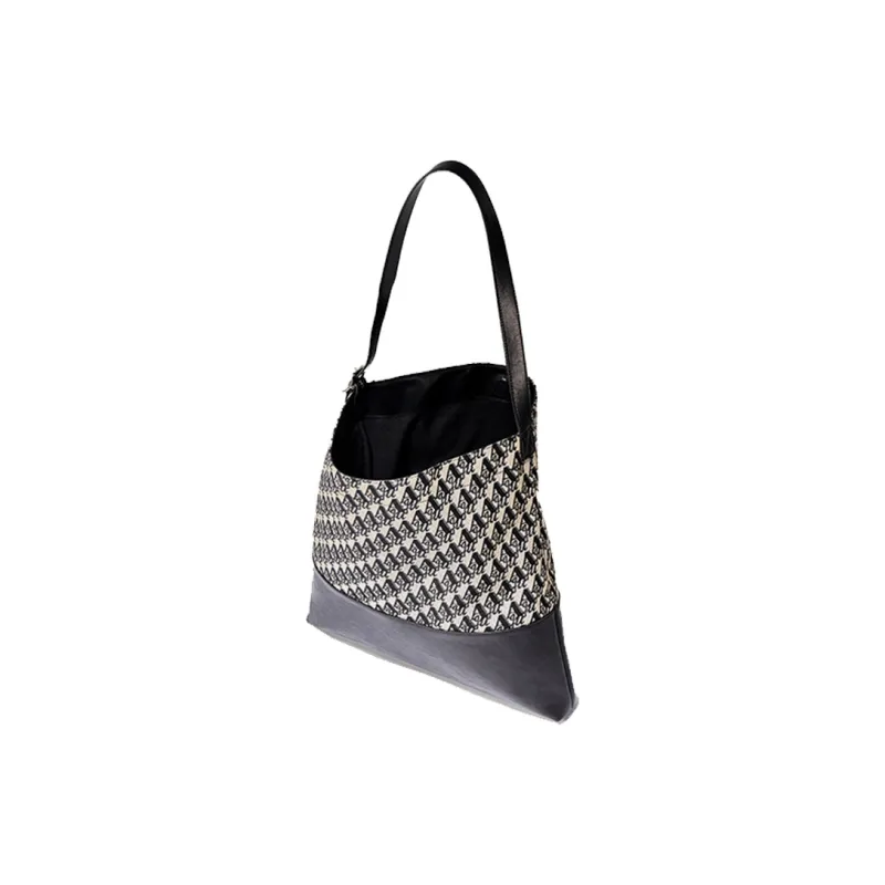 AQUASCUTUM Fabric With Vegetable Tanned Leather Tote Bag, Shoulder Bag Medium Size Women's Black-3
