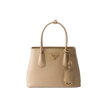 PRADA DoubleSaffiano Calfskin One Shoulder Handbags Small Size Women's Sandy Beige