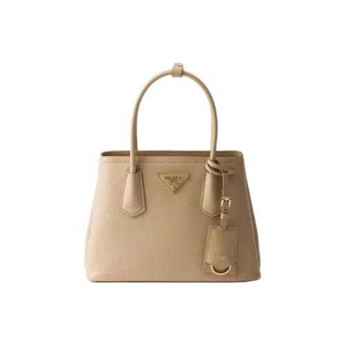 PRADA DoubleSaffiano Calfskin One Shoulder Handbags Small Size Women's Sandy Beige