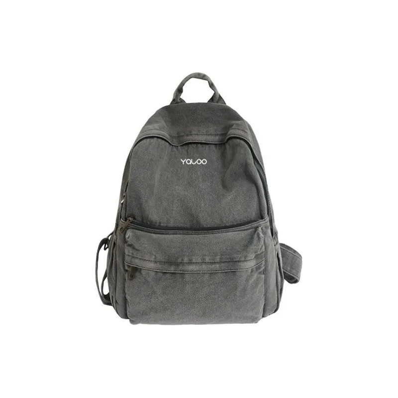 Yalu Polyester With Denim Backpack Laptop Bag Unisex Dark Gray/Light Blue-0