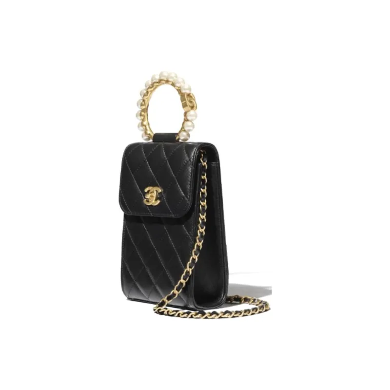 CHANEL Classic Sheepskin Square Box Cell Phone Pouch, Shoulder Bag, Crossbody Bag Women's Black-2