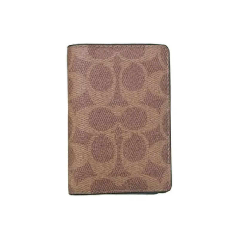COACH Coated Canvas Card Holder Men's Tan & Black-0