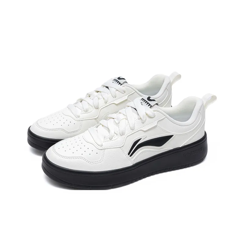 LiNing Early Cloud Wear-Resistant Lightweight Height Increasing Low-Top Skateboard Shoes Men's White Black-2