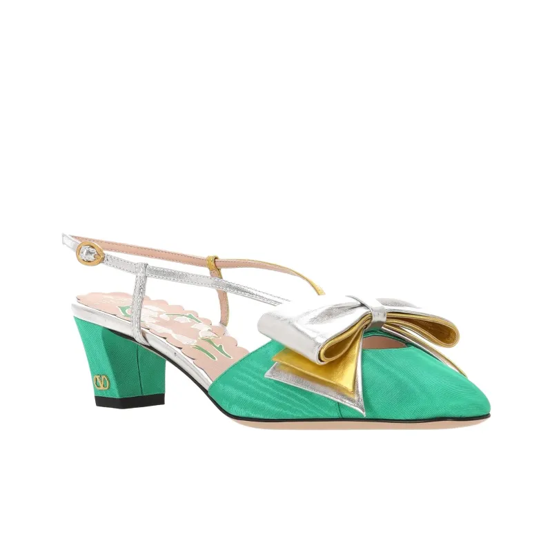 Valentino Bowow Chunky Heel High Heels 4.5cm Women's Green-2