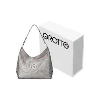 GROTTO Hobo Series Sheepskin One Shoulder Crossbody Soft Bag Large Size Unisex Moon Silver