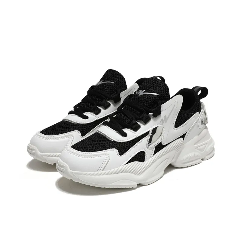 Binary Cushioning Slip Resistant Height Increasing Low Top Chunky Sneakers Women's Black White-2
