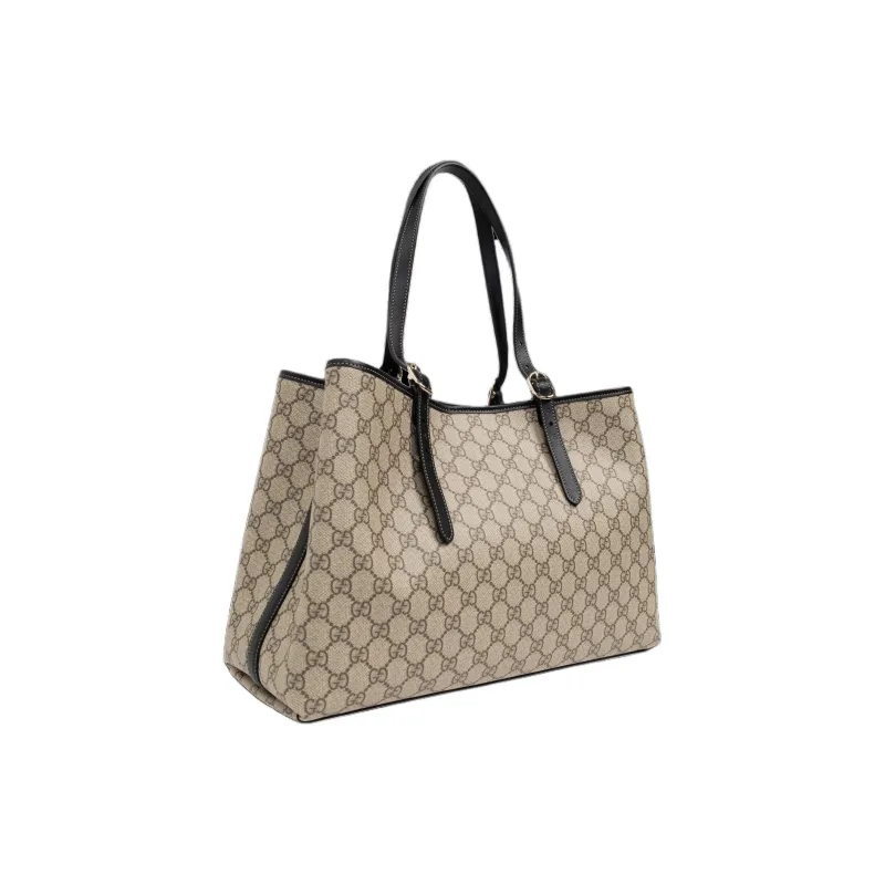 GUCCI Coated Canvas Tote Bag Shopping Bag Shoulder Bag Handbag Medium Size Unisex Beige & Dark Brown-1