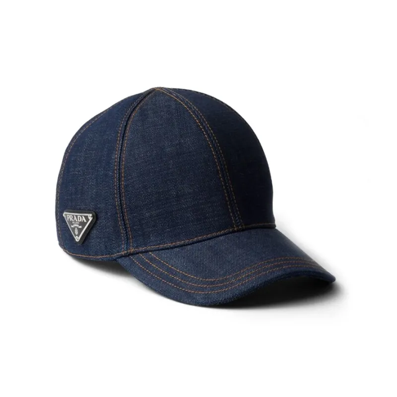 PRADA Logo patch Denim Baseball Cap-0