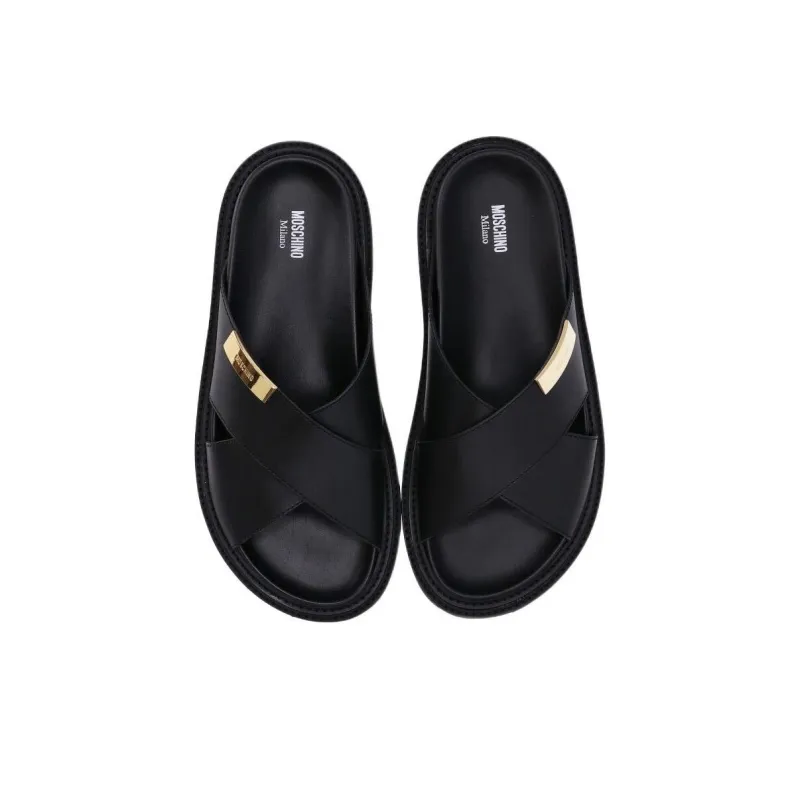 MOSCHINO Slide Slippers Men's Black-4