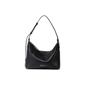 AQUASCUTUM Litchi Grain Cow Leather Shoulder Bag Medium Size Women's Black