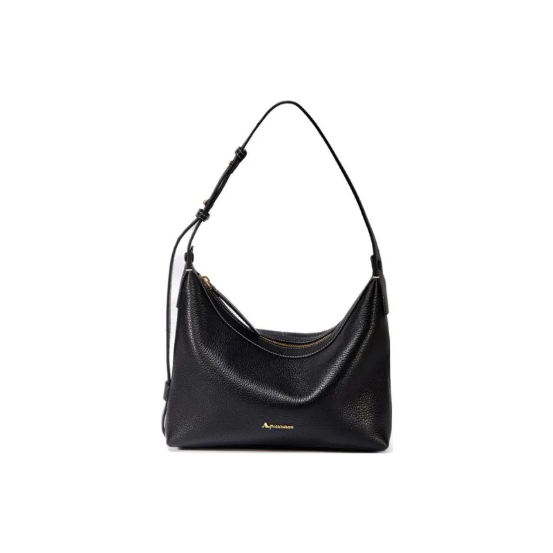 AQUASCUTUM Litchi Grain Cow Leather Shoulder Bag Medium Size Women's Black-0