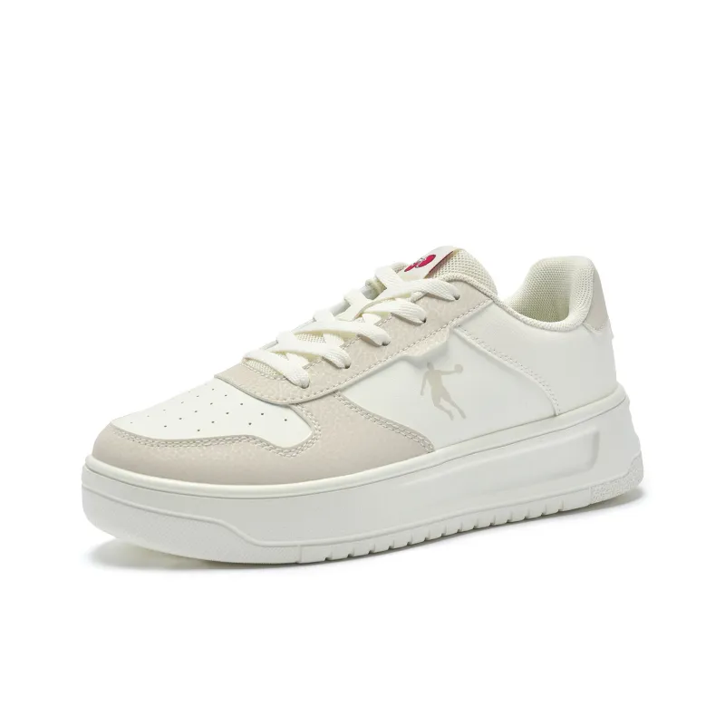 QIAODAN Anti-Slip And Wear-Resistant Breathable Low-Top Skateboard Shoes Women's Beige-2