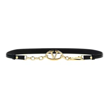 Valentino Metal Leather Belts Women's Black Width  4CM