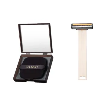 GECOMO Pain Free Armpit Hair Trimmer+Oil Absorbing Paper Combination, Built in Mirror Powder Puff, Makeup Tool