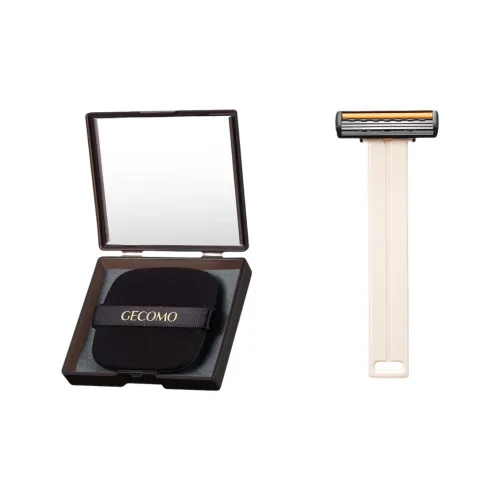GECOMO Pain Free Armpit Hair Trimmer+Oil Absorbing Paper Combination, Built in Mirror Powder Puff, Makeup Tool