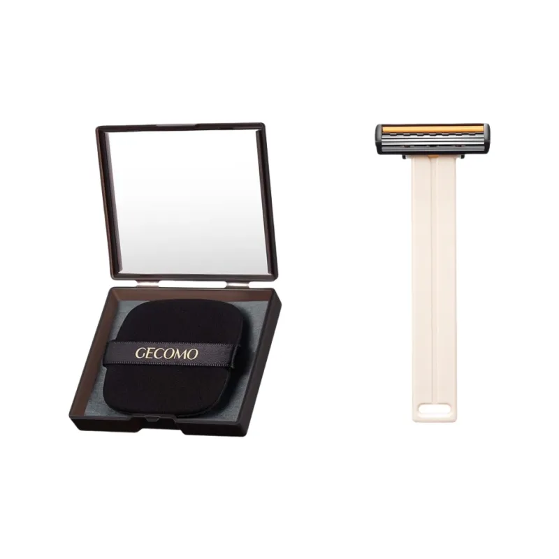 GECOMO Pain Free Armpit Hair Trimmer+Oil Absorbing Paper Combination, Built in Mirror Powder Puff, Makeup Tool-0