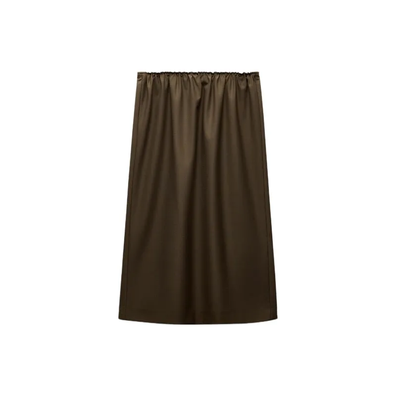 ZARA ZW Series Casual Long Skirts Women's Dark Khaki-1