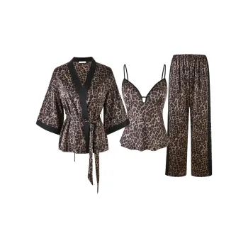 MY BODY Pajama Set Women's Brown Coffee Leopard Print