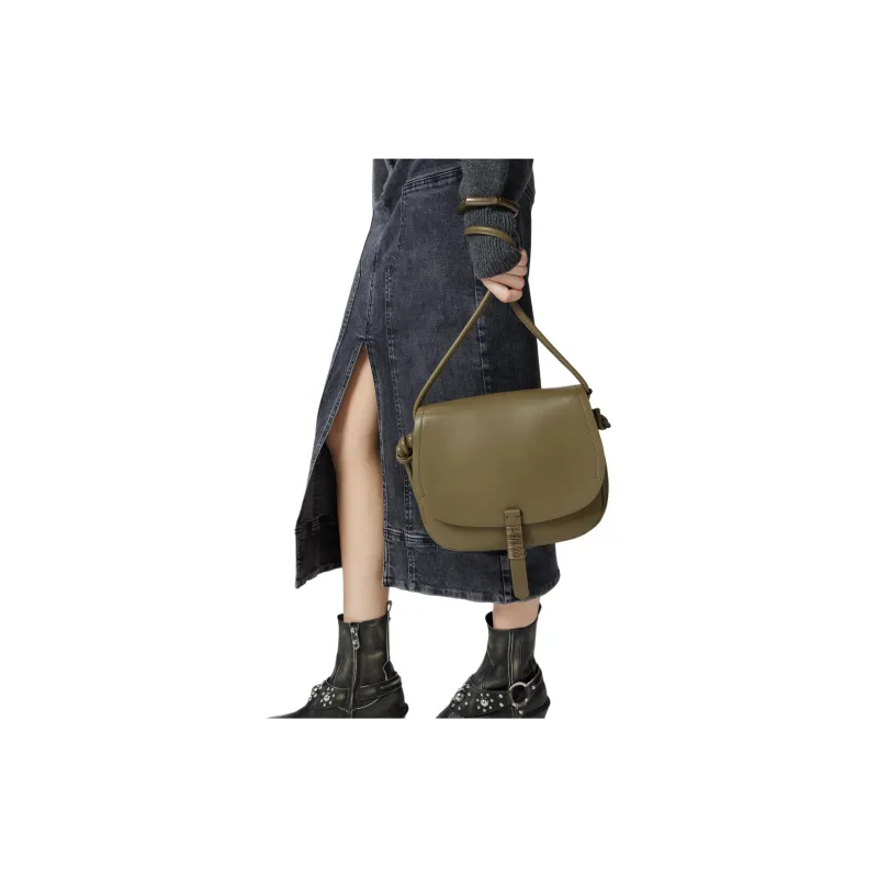 PINKO Calfskin Saddle Bag, Shoulder Bag, Crossbody Bag Tubas Women's Olive Green-4