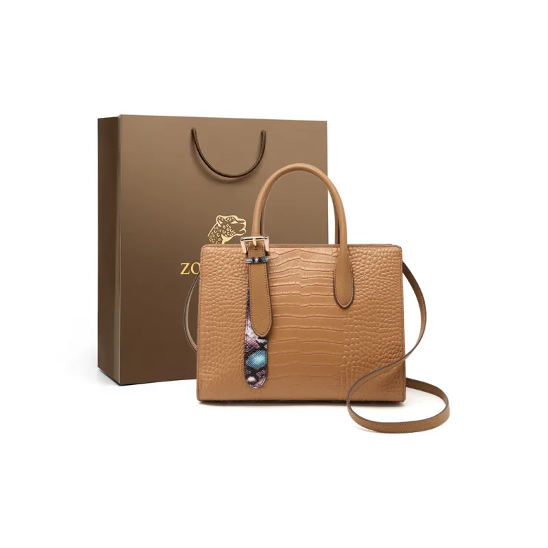 ZOOLER Top Grain Cow Leather Crossbody Handbag Medium Size Women's Blue, Black, Cookie-6