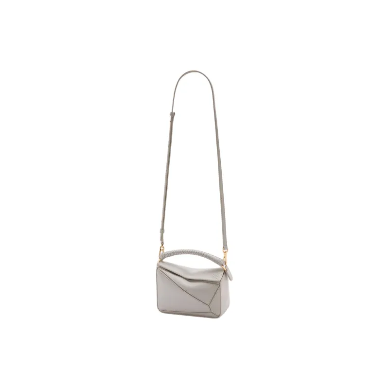 LOEWE Puzzle Smooth Calf Leather Handbag Mini Women's Shell Gray-3