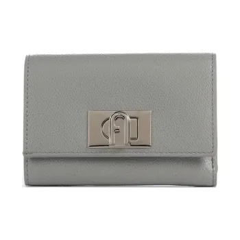 Furla 1927 Collection Grain Leather Wallet Medium Size Women's Light Gray