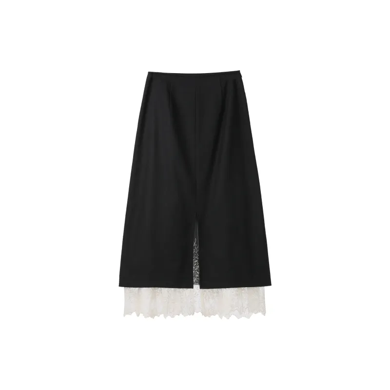 Fstudio Early Spring Korean Style Elegance Lace Patchwork Half Length Casual Long Skirt Women's-6