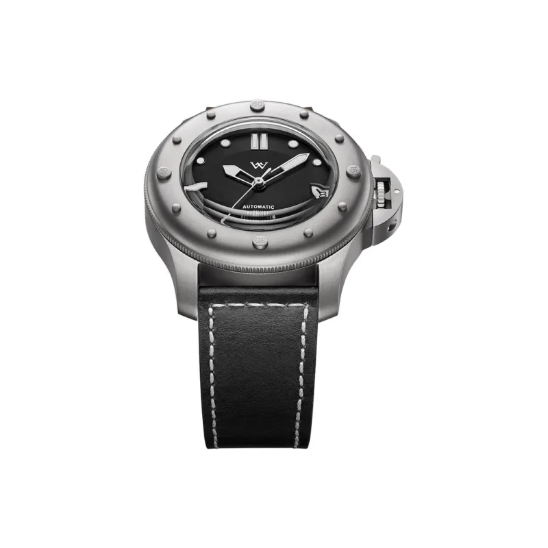Welly Merck Automatic Mechanical Movement Leather Watch Bands Men's Watches Black Dial-6