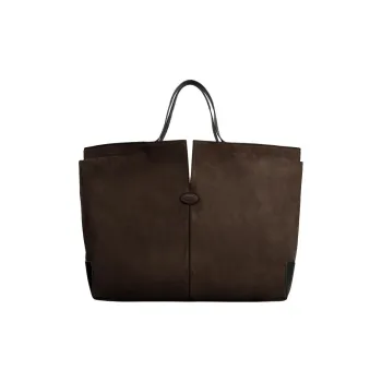 TOD'S DI Suede Calfskin Tote Bag Shopping Bag Handbag Large Size Men's Brown & Black