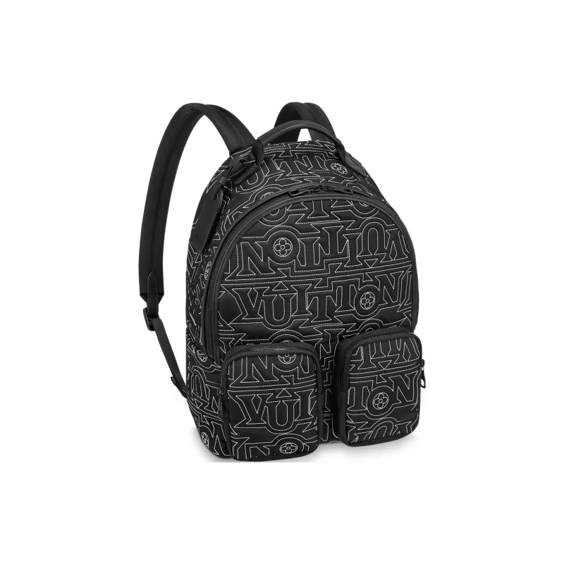 LOUIS VUITTON Leather Trim Backpack Men's Black-1
