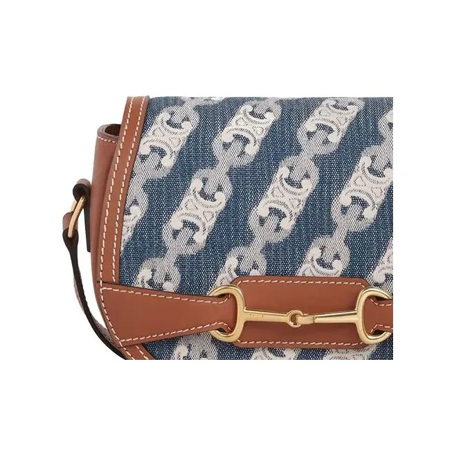 CELINE Triomphe Cow Leather Saddle Bag Handbag Shoulder Bag Unisex Blue-4
