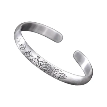QINGFU 9999 Fine Silver Bangle Solid Open Ended Vintage Elegant Women's